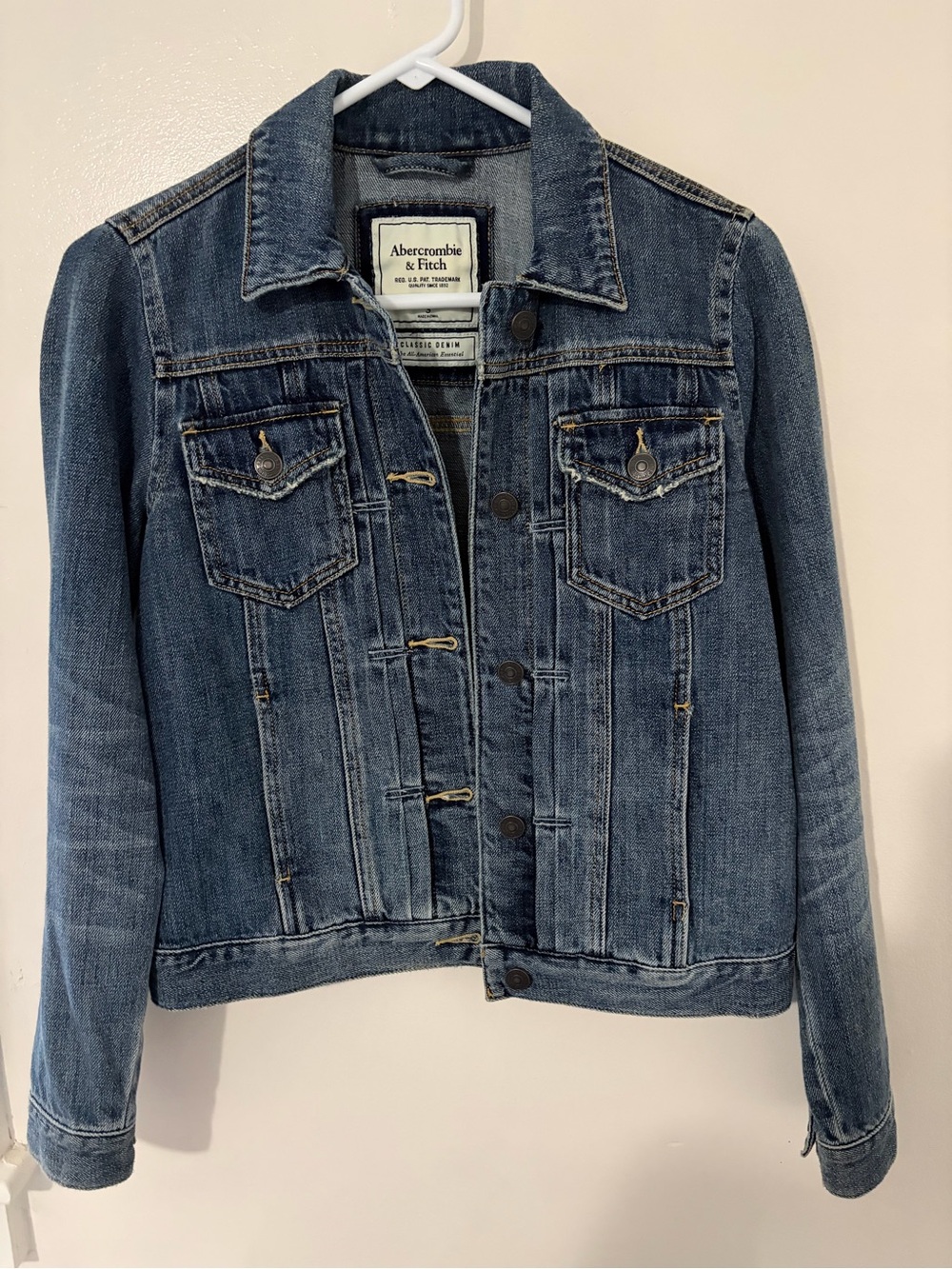 Abercrombie & Fitch Distressed Medium Blue Denim Jacket